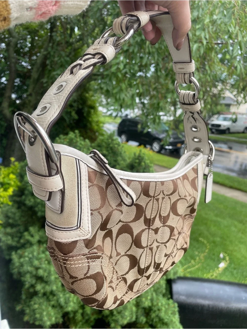 Coach Y2K Signature Jacquard Hobo shoulder Bag in Khaki/white